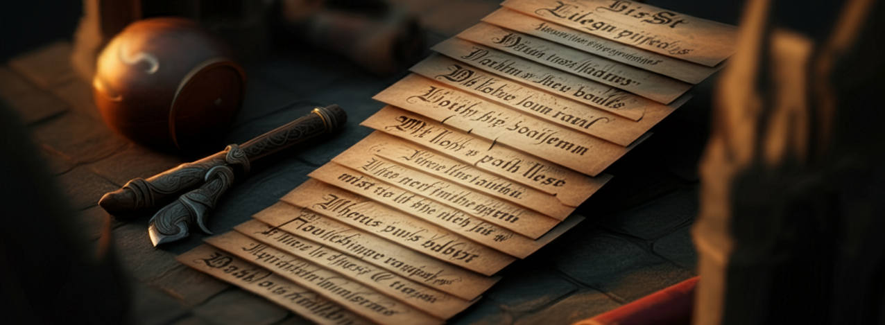 A cryptic, ancient paper stack, of sticky notes, each with elven writing