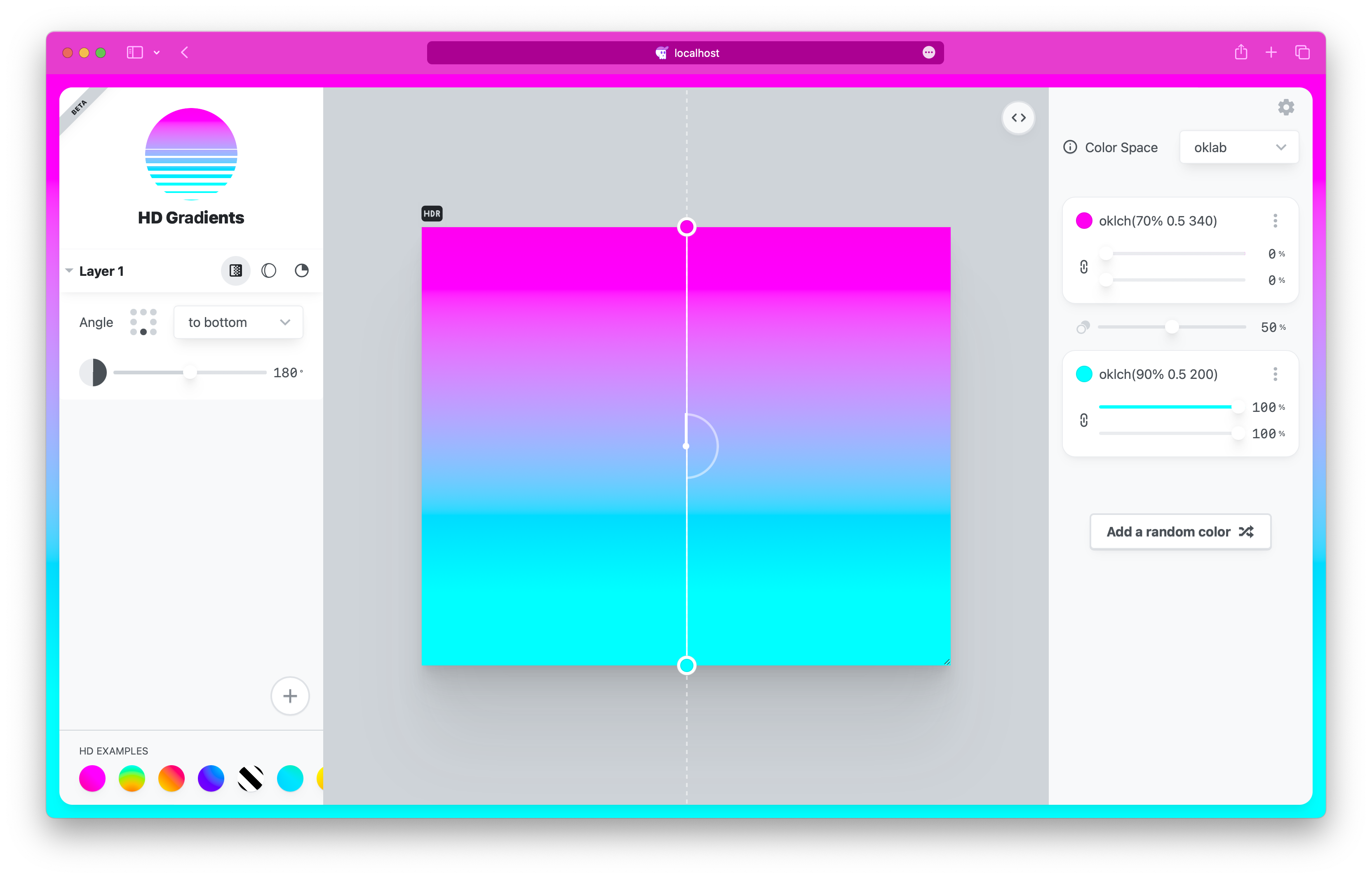 Screenshot of the tool open in Safari and the browser chrome matches the colors of the gradient.