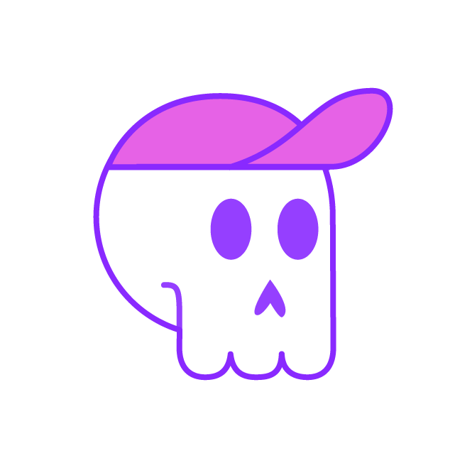 Author: atom@argyleink A cartoon skull with a hotpink hat on.