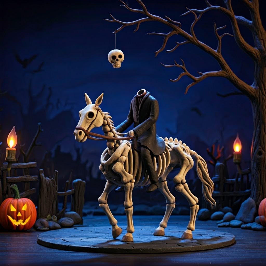 A headless phantom in a graveyard