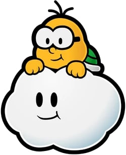 a picture of lakitu, the cloud riding turtle from Super Mario Brothers franchise