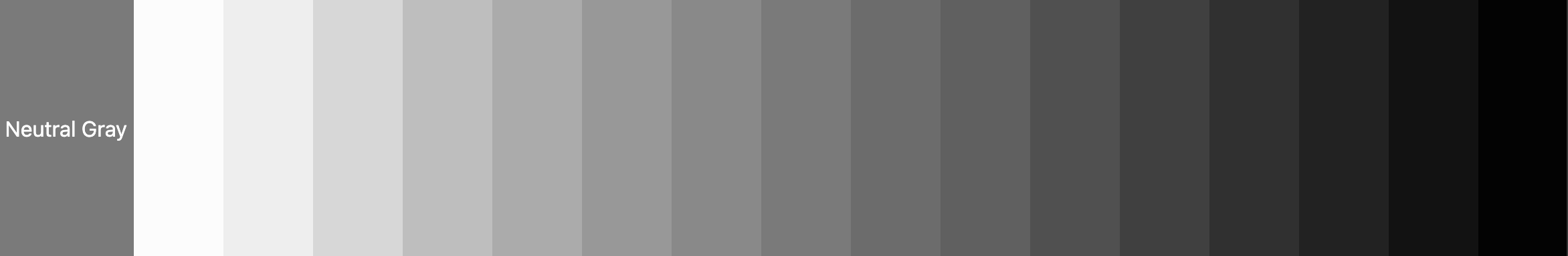 A horizontal strip of the default gray palette produced by the gray-oklch props with no hue or chroma tint applied