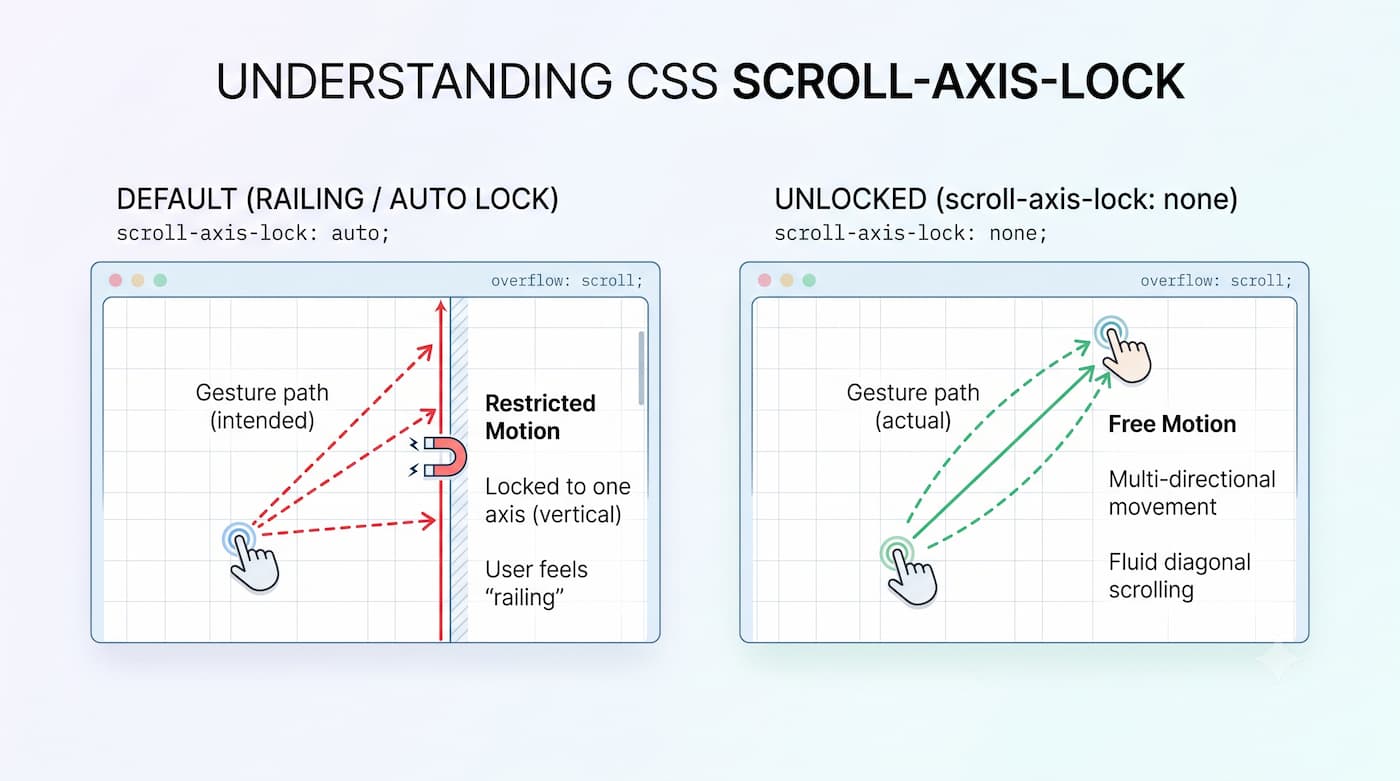 Diagram comparing locked vs unlocked scroll gesture paths