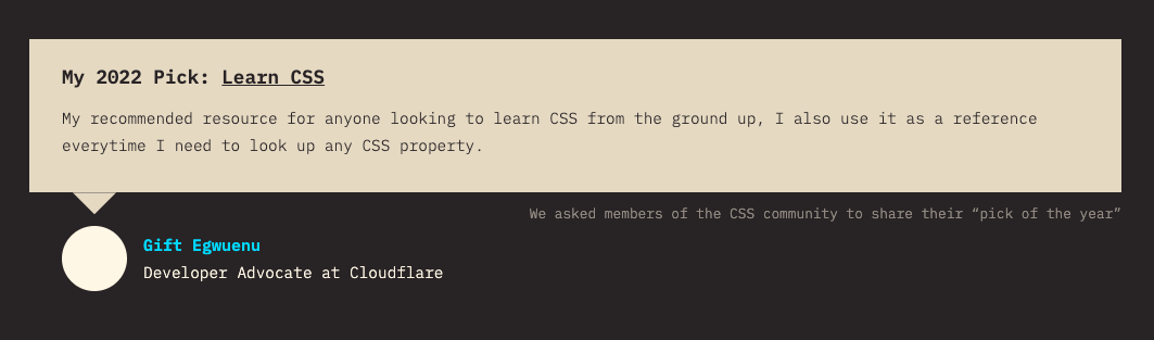 A chart from the State of CSS 2022 survey's Other Resources category showing Learn CSS ranked as a top-rated learning resource