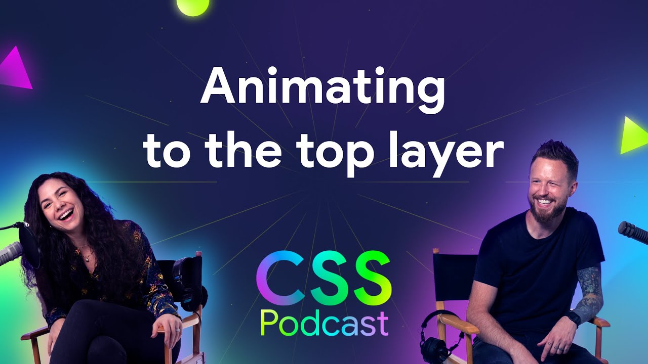 Una and Adam sitting in recording chairs smiling over an 80s backdrop with a title saying popover and dialog.